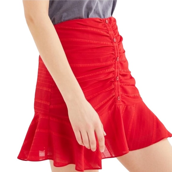 EUC Urban Outfitters “Nora” Ruched Button Front Mini Skirt - Picture 2 of 12